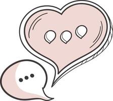 two speech bubbles, one in the shape of a heart, each with text bubbles vector
