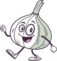 Garlic with a friendly expression and playful pose vector