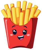 French fries with expressive eyes and a wide, happy smile vector