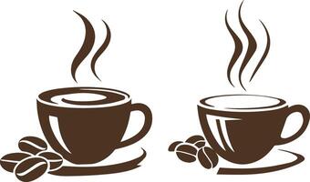 coffee cups and beans on a white background vector