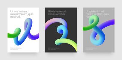Template with wavy gradient shapes for events, companies or business. Colorful squiggles gradient lines design for flyer, poster, cover, banner or background. Set of illustrations. vector