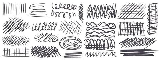Sketches lines, hatching, wave, zigzag, swirl in doodle style. vector