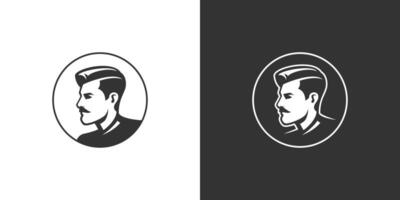Old fashioned hipster man profile in circle frame minimalist icon for logo set illustration vector
