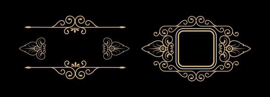 Set of retro vintage graphic design elements for frame, labels, logo symbols and ornamental on black background. vector