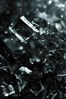 Abstract Broken Glass Pieces Floating in Dark Background photo