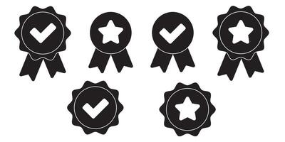 Certificate Badge illustration, yellow badge warranty icon with checklist and ribbon Background isolated vector