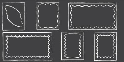 Hand drawn lace inner scalloped frames. Chalk line scalloped frames. 4 to 5 9 to 16 social media frames vector