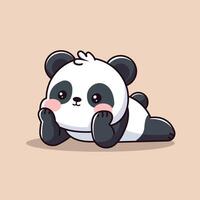 Cute cartoon panda lying on the floor, resting with a cheerful face. This adorable illustration is great for kids' designs, animal lovers, and creative projects with a kawaii theme vector