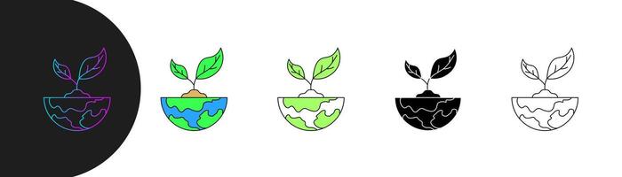 Half globe icon with growing plants, symbolizing sustainability, environmental protection, and the connection between nature and Earth. with five styles, gradient, outline, color. Editable stroke vector