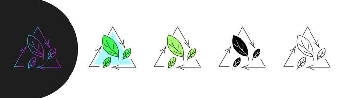 icon featuring a recycling triangle with green leaves, symbolizing sustainability, eco-friendliness, and environmental responsibility. includes style, gradient, colored, outline. editable stroke vector