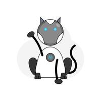 AI robot cat illustration with futuristic design, featuring white body, black limbs, and grey head with blue eyes.. suitable for technology, artificial intelligence, and pet themes. vector