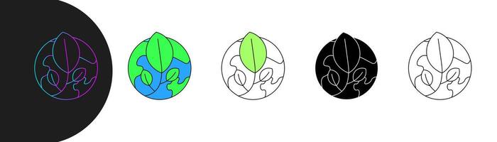 Earth icon with big leaf, symbolizing sustainability, environmental awareness, and harmony between nature and planet.includes style, gradient, colored, outline. editable stroke. vector
