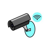 Smart security camera with Wi-Fi signal icon, indicating wireless connectivity. This image is ideal for use in technology, security, and smart home related content. vector