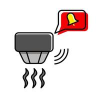 smoke detector emitting smoke signals and triggering an alert notification with a bell icon, indicating a fire or smoke alarm. vector