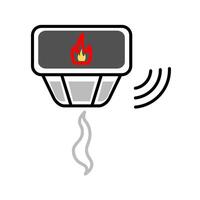 Smoke detectors are depicted with a red and yellow fire symbol inside, indicating a fire and sounding an alarm. Relevant to depicting fire safety equipment vector