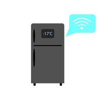 Smart refrigerator with digital display showing temperature -17C. WiFi symbol indicates that the refrigerator is connected to the internet, indicating smart features for remote monitoring and control vector
