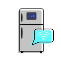 Smart refrigerator with digital display showing temperature -17 C. and can be connected to the internet for smart features. Relevant for advanced home appliances and smart home technology vector
