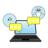 Illustration depicting AI customer service. Relevant to depict modern customer service solutions that leverage AI technology to enhance user experience and efficiency vector