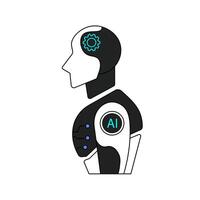 Humanoid AI robot in side profile view. The robot's head has a gear symbol, indicating artificial intelligence capabilities. relevant to technology, artificial intelligence, and robotics vector