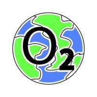 Oxygen O2 and earth globe. featuring abstract green and blue patterns to represent land and water, representing the natural environment of the planet. Highlighting the importance of oxygen to life. vector