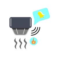 Smart smoke detector. A smoke detector that emits a signal with a warning symbol, indicating its function to detect smoke and notify the user in case of fire. Relevant to security and home automation vector