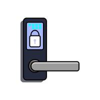 A digital door lock with a keypad and a lock icon displayed on a screen, representing modern security technology. vector