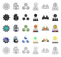 A set of stakeholder icons representing business management, teamwork, leadership, organizational structure, and financial collaboration.with outline, solid, colored, gradient, and dashed styles. vector