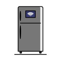 Smart refrigerator with WiFi symbol on the screen, symbolizing connectivity and smart home technology. Relevant in the smart home technology market that offers convenience and advanced features. vector
