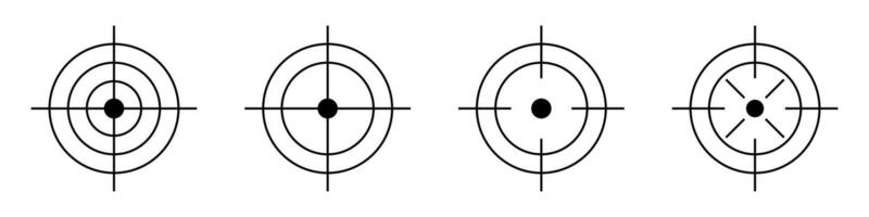 Aim target icon set. Aim gun icons. Aim sniper shoot icon. Editable line width vector