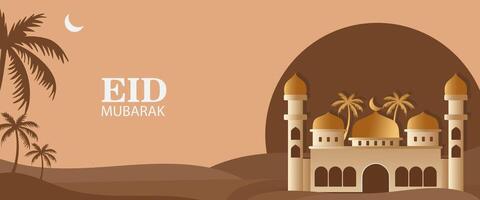 eid mubarak background with mosque and copy space vector