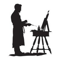 Silhouette of a man with an easel and paintbrush vector