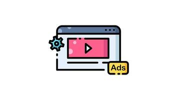 It depicts ad settings with gear and ads label animation video