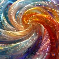 a close up of a colorful swirl with water drops on it photo