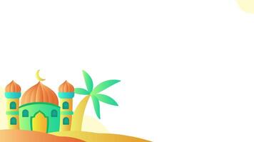 Ramadan copy space template. mosque and palm tree animation background video