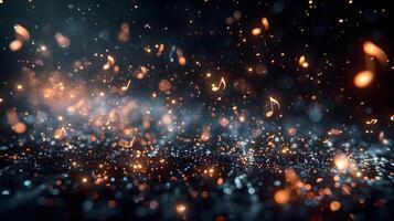 Abstract Music Notes Glowing in Dark Sparkling Background photo