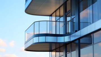 Modern Glass Building Balcony with Transparent Railing photo