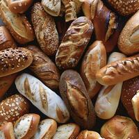 Assorted breads made with natural ingredients displayed on a table photo