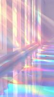 Vibrant art glass window with rainbow of colors and symmetrical patterns photo