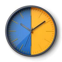 A stylish blue and yellow quartz clock in a rectangular wood frame reads 230 photo