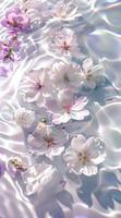 Delicate Cherry Blossoms Floating on Rippling Water photo