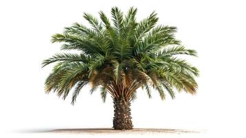 a palm tree is standing in the sand on a white background photo