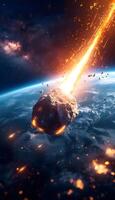 An astronomical object hurtles through space, colliding with Earths atmosphere photo