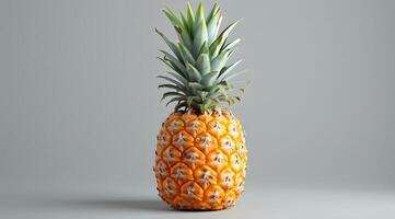 Pineapple, a fruit sitting on a table with a gray background photo