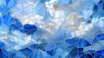 Artwork with mosaic of blue sky and clouds, very detailed photo