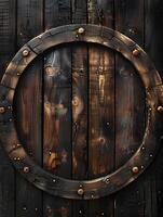 a wooden door with a round hole in the middle photo