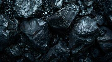 Detailed view of dark coal rocks, showing texture and solid appearance photo