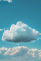 A Cumulus cloud with a smiley face floats in the azure sky photo