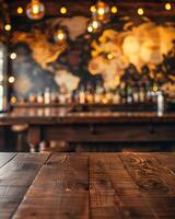 Rustic Bar Interior with World Map and Warm Lighting photo