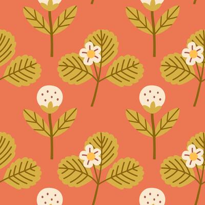 Spring flower pattern on red background. Flower flat pattern. Flower background. Perfect for fabric, textile, wallpaper, decor, print or packaging of products.