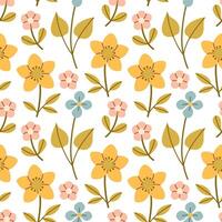 Spring flower pattern on white background. Flower flat pattern. Flower background. Perfect for fabric, textile, wallpaper, decor, print or packaging of products. vector